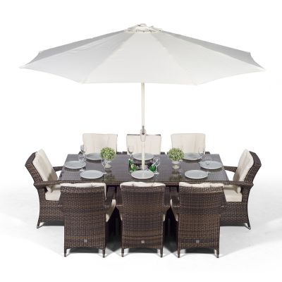 Arizona 200cm Rectangle 8 Seater Rattan Dining Set with Drinks Cooler - Brown