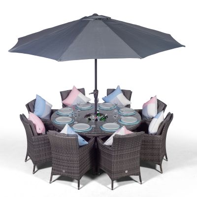Savannah 155cm Round 8 Seater Rattan Dining Set with Drinks Cooler - Grey