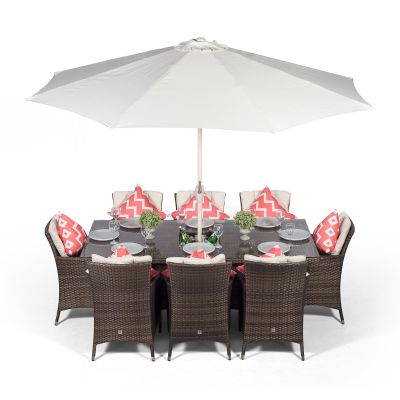 Savannah 200cm Rectangular 8 Seater Rattan Dining Set with Drinks Cooler - Brown