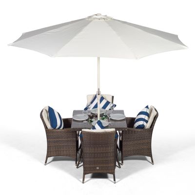 Savannah Square 4 Seater Rattan Dining Set with Drinks Cooler - Brown