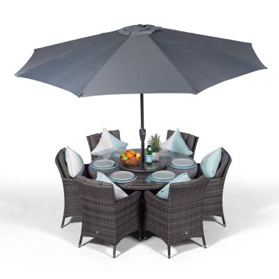 Savannah 135cm Round 6 Seater Rattan Dining Set - Grey
