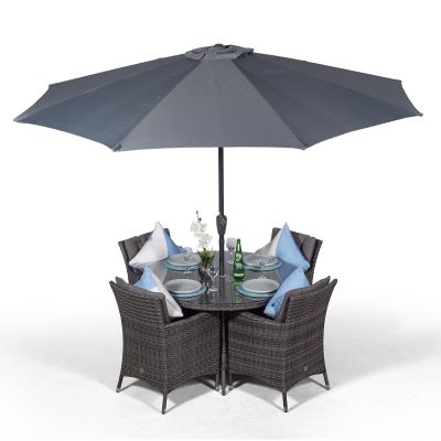 Savannah 120cm Round 4 Seater Rattan Dining Set - Grey