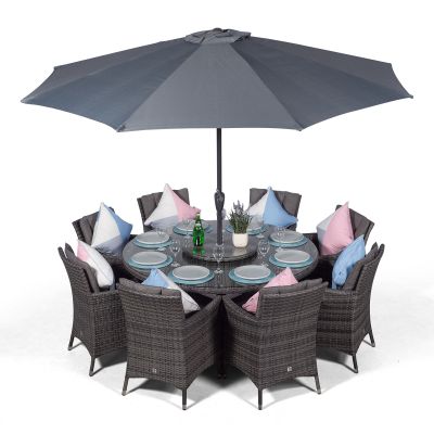 Savannah 155cm Round 8 Seater Rattan Dining Set - Grey