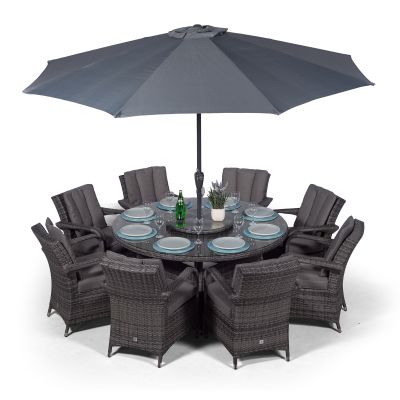 Arizona 155cm Round 8 Seater Rattan Dining Set - Grey