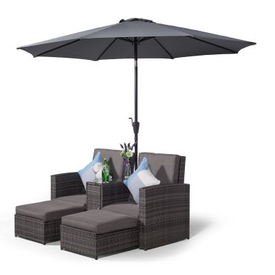 Nevada 2 Seat Armchair Sun Lounger Recliner With Stools And Parasol - Grey
