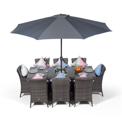 Savannah 200cm Rectangular 8 Seater Rattan Dining Set with Drinks Cooler - Grey