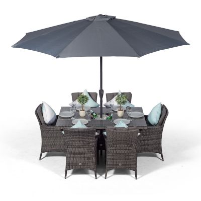 Savannah 150cm Rectangular 6 Seater Rattan Dining Set with Drinks Cooler - Grey