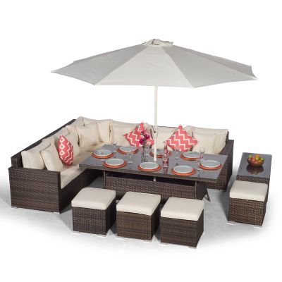 Havana - Modular 10 Seat Rattan Corner Sofa Dining Set With Stools & Coffee Table - Brown