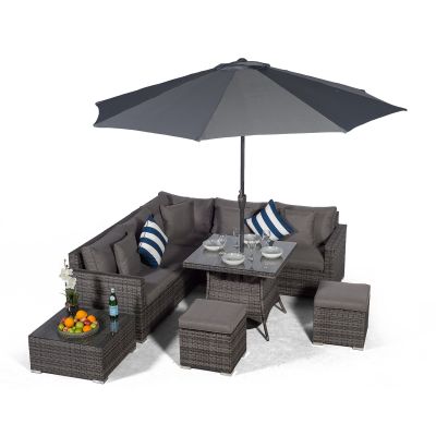 Havana - Modular 7 Seat Rattan Corner Sofa Dining Set With Stools & Coffee Table - Grey