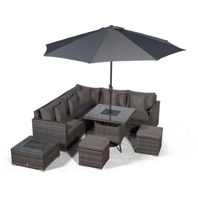 Havana - Modular 7 Seat Drinks Cooler Rattan Corner Sofa Dining Set with Stools & Coffee Table - Grey
