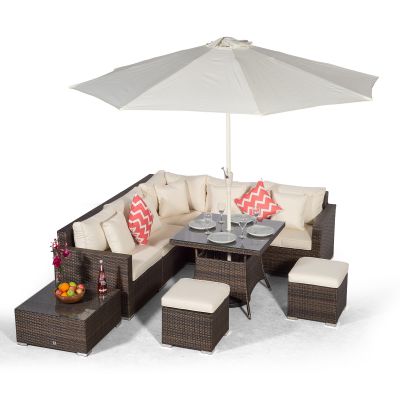 Havana - Modular 7 Seat Rattan Corner Sofa Dining Set With Stools & Coffee Table - Brown