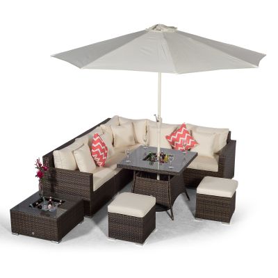 Havana - Modular 7 Seat Drinks Cooler Rattan Corner Sofa Dining Set with Stools & Coffee Table - Brown