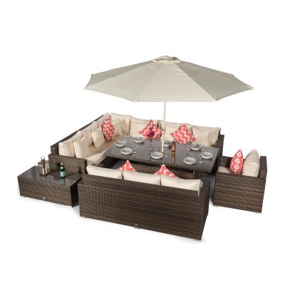 Havana - Modular 10 Seat Rattan Corner Sofa Dining Set With 3 Seat Sofa, Armchair & Coffee Table - Brown