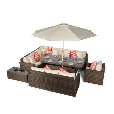 Havana - Modular 10 Seat Drinks Cooler Rattan Corner Sofa Dining Set With 3 Seat Sofa, Armchair & Coffee Table - Brown