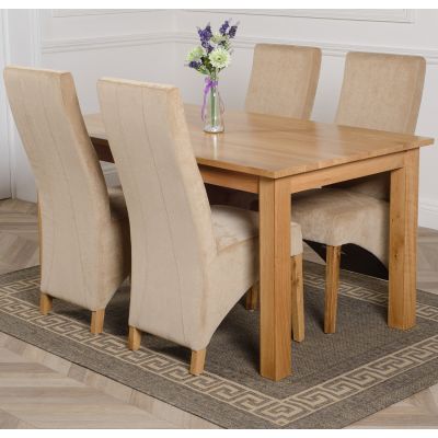 Oslo 150 x 90cm Medium Oak Dining Set with 4 Lola Beige Fabric Chairs