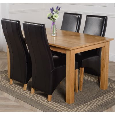 Oslo 150 x 90cm Medium Oak Dining Set with 4 Lola Black Leather Chairs