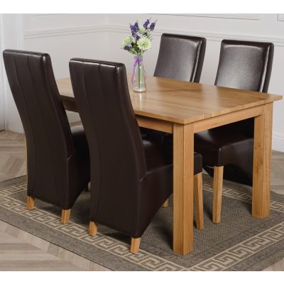 Oslo 150 x 90cm Medium Oak Dining Set with 4 Lola Brown Leather Chairs