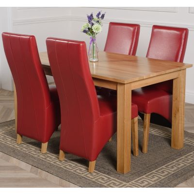 Oslo 150 x 90cm Medium Oak Dining Set with 4 Lola Burgundy Leather Chairs