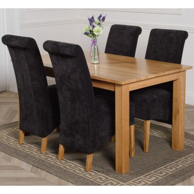 Oslo 150 x 90cm Medium Oak Dining Set with 4 Montana Black Fabric Chairs