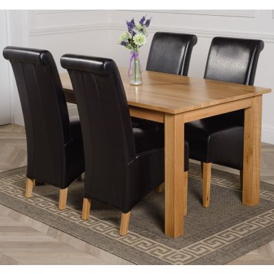 Oslo 150 x 90cm Medium Oak Dining Set with 4 Montana Black Leather Chairs