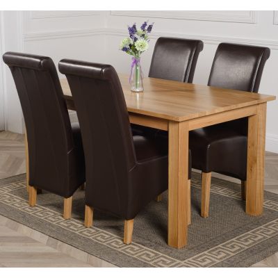 Oslo 150 x 90cm Medium Oak Dining Set with 4 Montana Brown Leather Chairs