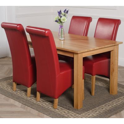 Oslo 150 x 90cm Medium Oak Dining Set with 4 Montana Burgundy Leather Chairs