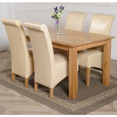Oslo 150 x 90cm Medium Oak Dining Set with 4 Montana Ivory Leather Chairs