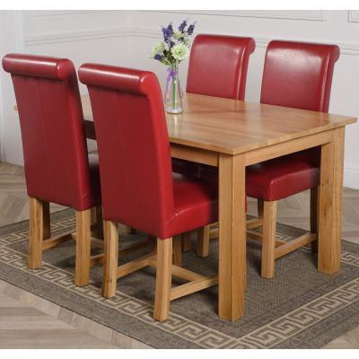 Oslo 150 x 90cm Medium Oak Dining Set with 4 Washington Burgundy Leather Chairs
