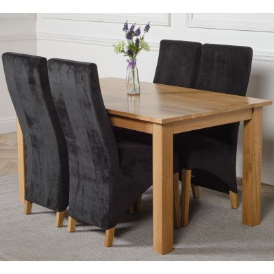Oslo 150 x 90cm Medium Oak Dining Set with 4 Lola Black Fabric Chairs