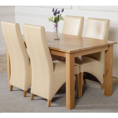 Oslo 150 x 90cm Medium Oak Dining Set with 4 Lola Ivory Leather Chairs