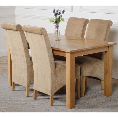 Oslo 150 x 90cm Medium Oak Dining Set with 4 Montana Beige Fabric Chairs