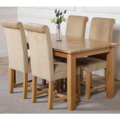 Oslo 150 x 90cm Medium Oak Dining Set with 4 Washington Beige Fabric Chairs
