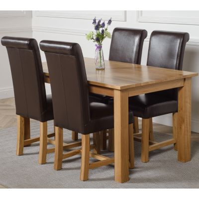 Oslo 150 x 90cm Medium Oak Dining Set with 4 Washington Brown Leather Chairs
