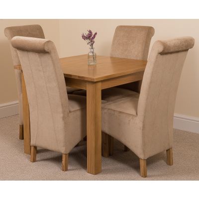 Oslo 90 x 90cm Small Square Oak Dining Set with 4 Montana Beige Fabric Chairs
