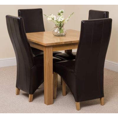 Oslo 90 x 90cm Small Square Oak Dining Set with 4 Lola Brown Leather Chairs
