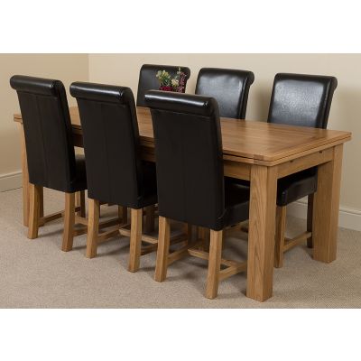 Richmond Large Oak Extending Dining Table with 6 Washington Black Leather Dining Chairs