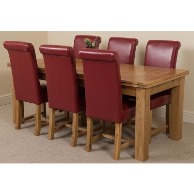 Richmond Large Oak Extending Dining Table with 6 Washington Burgundy Leather Dining Chairs