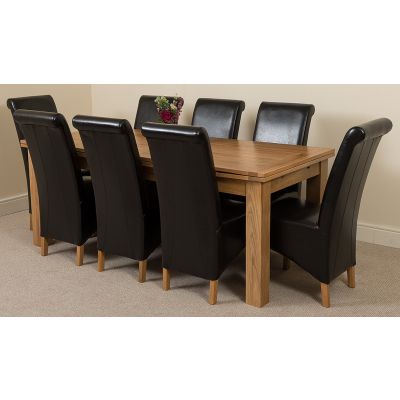 Richmond Large Oak Extending Dining Table with 8 Montana Black Leather Dining Chairs