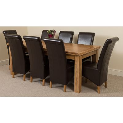 Richmond Large Oak Extending Dining Table with 8 Montana Brown Leather Dining Chairs