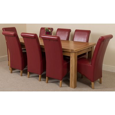 Richmond Large Oak Extending Dining Table with 8 Montana Burgundy Leather Dining Chairs