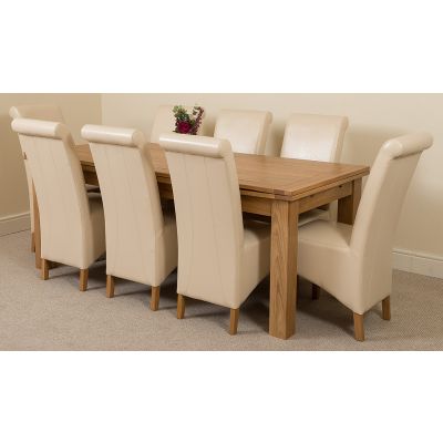 Richmond Large Oak Extending Dining Table with 8 Montana Ivory Leather Dining Chairs