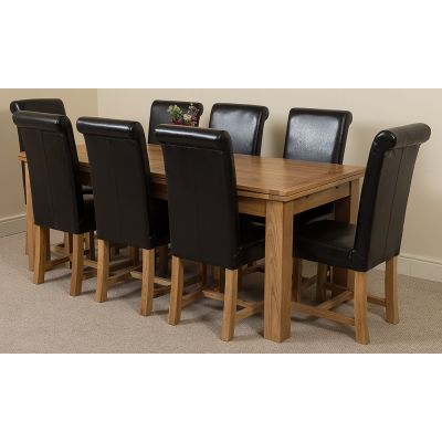 Richmond Large Oak Extending Dining Table with 8 Washington Black Leather Dining Chairs