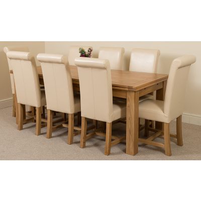 Richmond Large Oak Extending Dining Table with 8 Washington Ivory Leather Dining Chairs