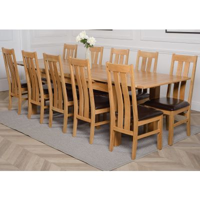Richmond Large Oak Extending Dining Table with 10 Princeton Oak Dining Chairs