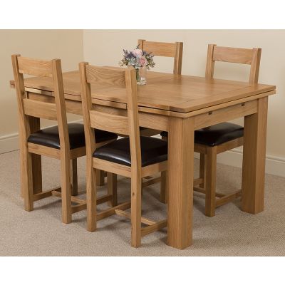 Richmond Medium Oak Extendable Dining Table with 4 Lincoln Oak Dining Chairs