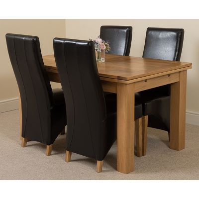 Richmond Medium Oak Extendable Dining Table with 4 Lola Black Leather Dining Chairs