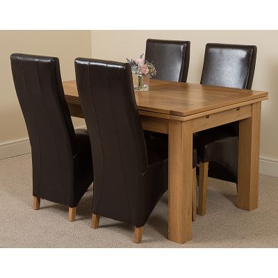 Richmond Medium Oak Extendable Dining Table with 4 Lola Brown Leather Dining Chairs