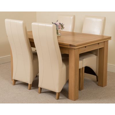 Richmond Medium Oak Extendable Dining Table with 4 Lola Ivory Leather Dining Chairs