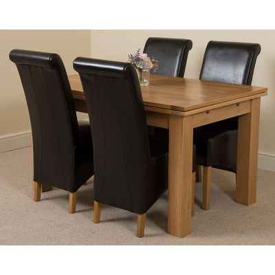 Richmond Medium Oak Extendable Dining Table with 4 Montana Black Leather Dining Chairs
