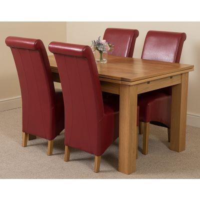 Richmond Medium Oak Extendable Dining Table with 4 Montana Burgundy Leather Dining Chairs